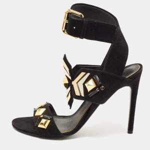 Louis Vuitton Black Suede Embellished Slingback Sandals Size 38.5