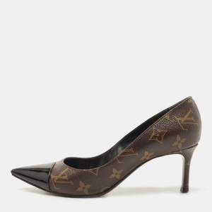 Pre Owned Louis Vuitton Brown Monogram Canvas and Patent Fetish Pumps Size 36