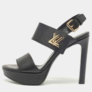 Louis Vuitton Black Leather Horizon Platform Sandals Size 37