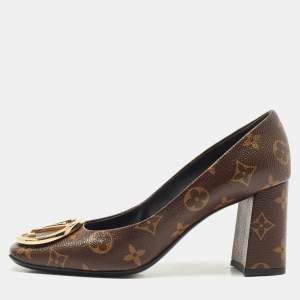 Louis Vuitton Brown Coated Canvas Madeleine Block Heel Pumps Size 38