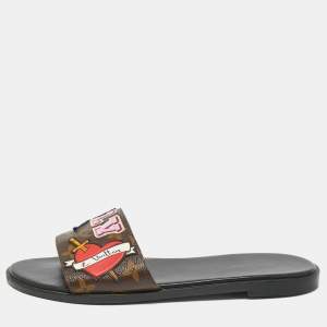 Louis Vuitton Brown Canvas Love Logo Slide Flats Size 38