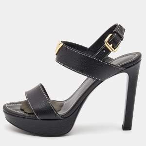 Louis Vuitton Black Leather Ankle Strap Sandals Size 38