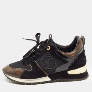 Louis Vuitton Black/Brown Suede And Monogram Canvas Run Away Low Top Sneakers Size 37.5