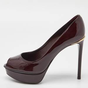 Pre Owned Louis Vuitton Burgundy Patent Leather Eyeline Pumps Size 36