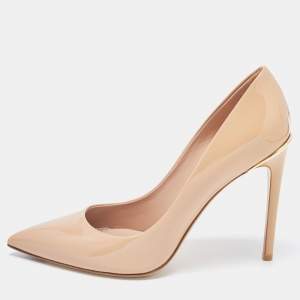Pre Owned Louis Vuitton Beige Patent Leather Eyeline Pointed Toe Pumps Size 38.5