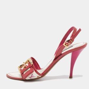 Louis Vuitton Red/White Monogram Canvas and Patent Slingback Sandals Size 36