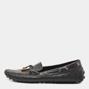 Louis Vuitton Black Leather Gloria Bow  Slip On Loafers Size 37
