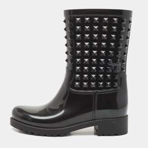 Pre Owned Louis Vuitton Black Rubber Studded Rain Boots Size 38