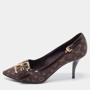 Louis Vuitton Brown Monogram Canvas and Patent Leather Buckle Pumps Size 36