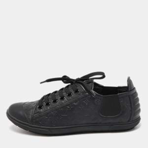 Louis Vuitton Black Monogram Leather Low Top Sneakers Size 38