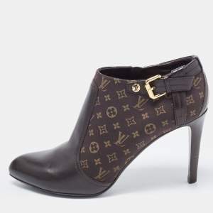 Pre Owned Louis Vuitton Brown Monogram Canvas and Leather Booties Size 38