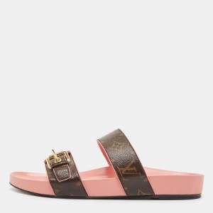 Louis Vuitton Brown Monogram Canvas Buckle Bom Dia Slides Size 39.5