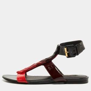 Louis Vuitton Red/Black Ombre Patent Leather Flat Sandals Size 39