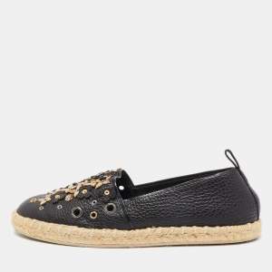 Louis Vuitton Black Leather Tropical Bloom Espadrille Flats Size 37.5