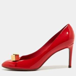 Pre Owned Louis Vuitton Red Patent Leather Dice Pumps Size 37.5