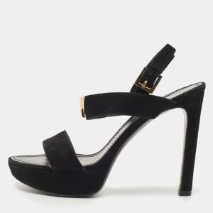 Louis Vuitton Black Suede Platform Ankle Strap Sandals Size 39