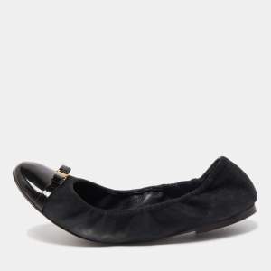 Pre Owned Louis Vuitton Black Suede and Patent Leather Elba Scrunch Ballet Flats Size 40