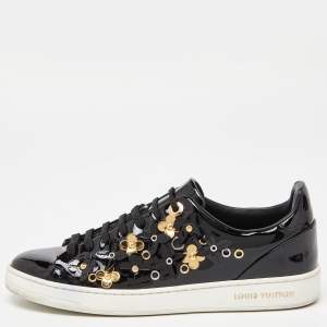 Louis Vuitton Black Patent Leather Blossom Floral Embellished Frontrow Sneakers Size 36