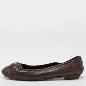 Pre Owned Louis Vuitton Brown Leather Oxford Ballet Flats Size 40