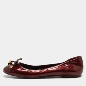 Pre Owned Louis Vuitton Burgundy Patent Dice Ballet Flats Size 37.5