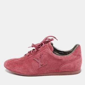 Louis Vuitton Pink Perforated Suede Low Top Sneakers Size 37.5