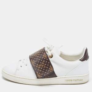 Louis Vuitton White/Brown Monogram Leather and Canvas Frontrow  Sneakers Size 36