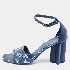 Louis Vuitton Navy Blue Monogram Canvas and Leather Silhouette Sandals Size 39