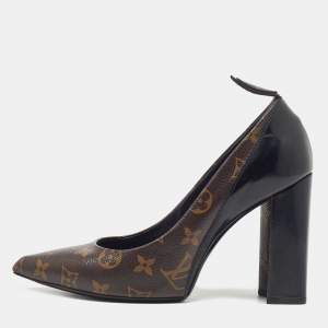 Pre Owned Louis Vuitton Brown/Black Monogram Canvas And Leather Matchake Block Heel Pumps Size 40