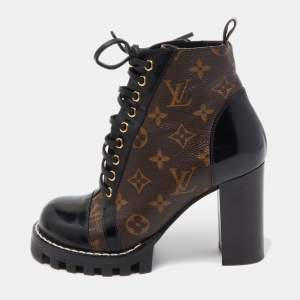 Louis Vuitton Black Leather and Monogram Canvas Star Trail Ankle Boots Size 37.5