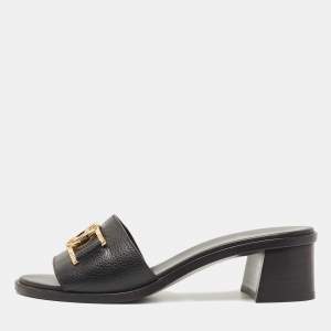 Louis Vuitton Black Leather Lock It Slide Sandals Size 38