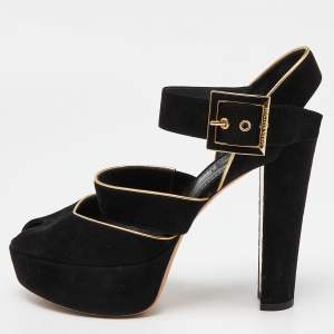 Louis Vuitton Black Suede Mowani Platform Ankle-Strap Sandals Size 38