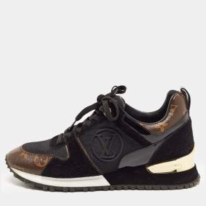 Louis Vuitton Brown/Black Suede and Monogram Canvas Run Away Sneakers Size 37.5