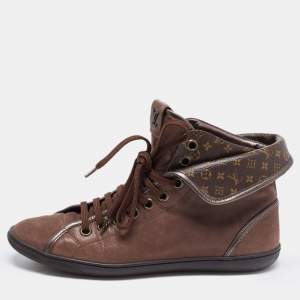 Louis Vuitton Brown Nubuck Leather and Monogram Canvas Brea Sneakers Size 39
