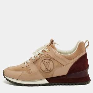 Louis Vuitton Beige/Burgundy Leather and Suede Run Away Sneakers Size 40