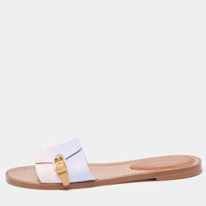 Louis Vuitton Pink/Purple Canvas Flat Slides Size 38.5    