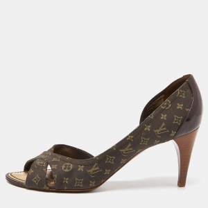 Pre Owned Louis Vuitton Brown Monogram Canvas Open Toe D'orsay Pumps Size 38.5