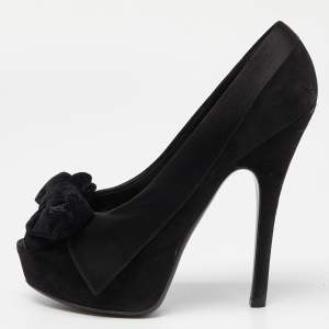 Louis Vuitton Black Suede Peep Toe Pumps Size 37.5