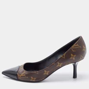 Pre Owned Louis Vuitton Brown Monogram Canvas and Patent Leather Chérie Pumps Size 35.5