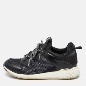 Louis Vuitton Black Leather and Monogram Mesh Aftergame Sneakers Size 36