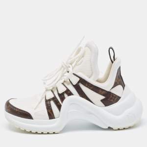 Louis Vuitton White Mesh and Monogram Canvas Archlight Sneakers Size 37.5