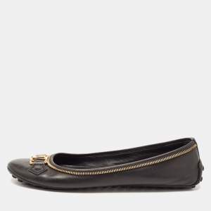 Louis Vuitton Black Leather Zipper Trim Oxford Ballet Flats Size 40