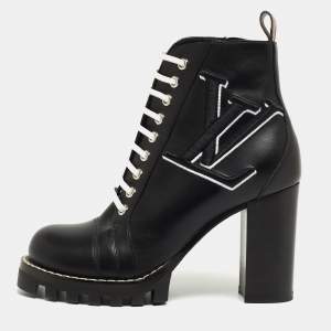 Pre Owned Louis Vuitton Black Leather Star Trail Ankle Boots Size 37