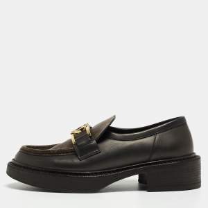 Louis Vuitton Brown/Black Monogram Canvas and Leather Loafers Size 38.5