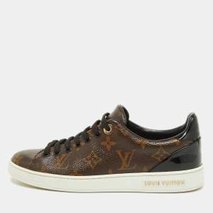 Louis Vuitton Brown/Black Monogram Canvas and Patent Leather Frontrow Sneakers Size 36