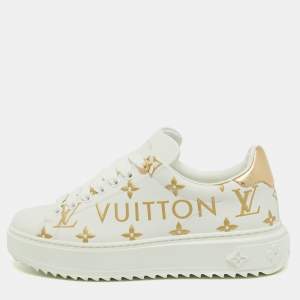 Louis Vuitton White/Gold Monogram Embossed Leather Time Out Sneakers Size 36