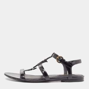 Louis Vuitton Black Patent Leather Paradiso Flat Sandals Size 38