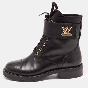 Pre Owned Louis Vuitton Black Leather Lace Up Ankle Boots Size 37