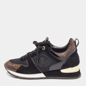 Louis Vuitton Black/Brown Monogram Canvas, Suede and Mesh Run Away Low Top Sneakers Size 37.5