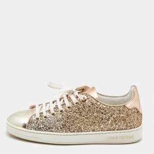 Louis Vuitton Two Tone Leather and Coarse Glitter Frontrow Sneakers Size 35