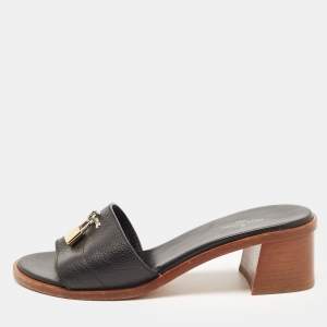 Louis Vuitton Black Leather Lock It  Sandals Size 37